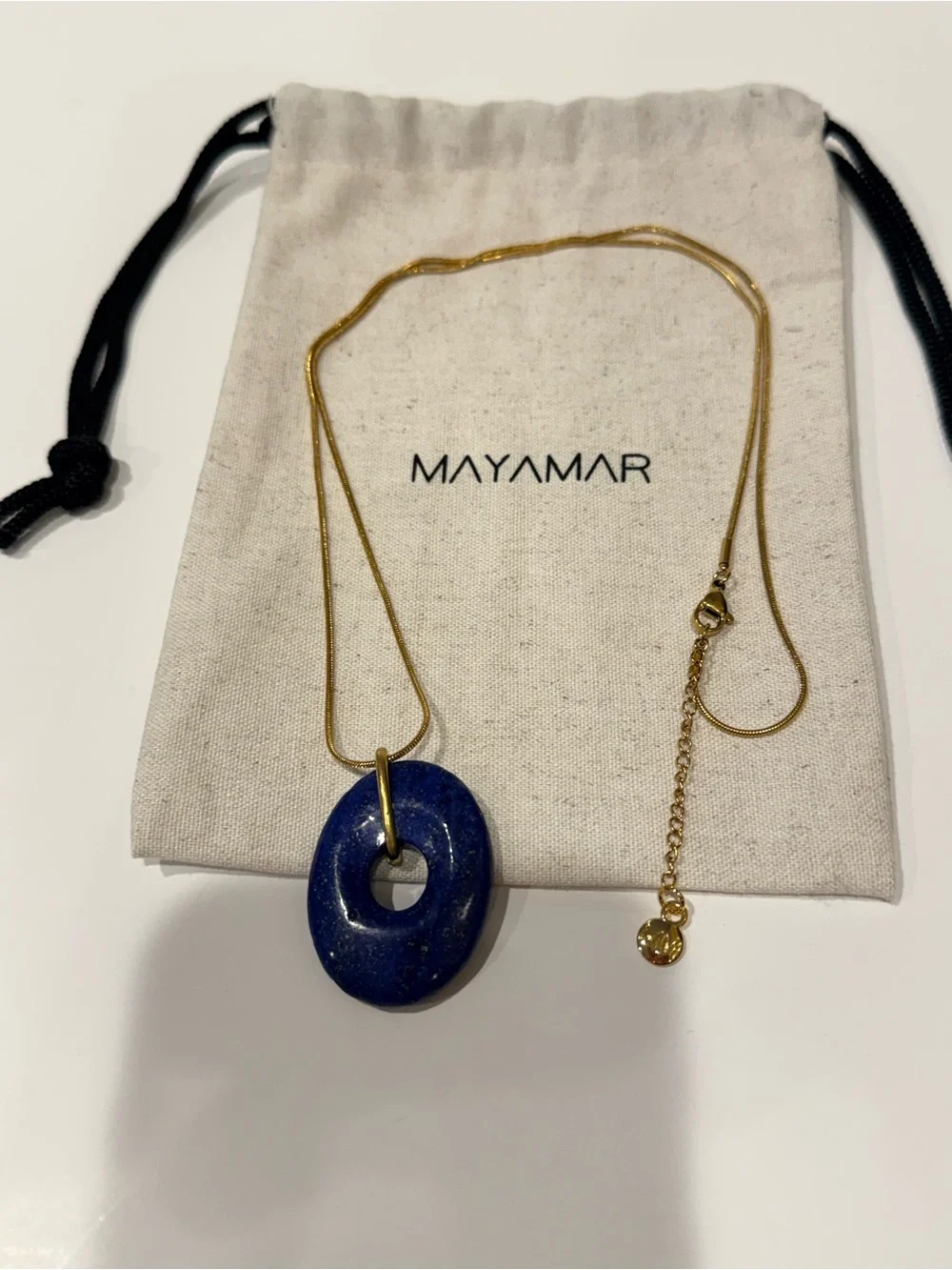 NEW Mayamar Genuine Blue Lapis Lazuli Stone Gold Pendant Necklace Boho